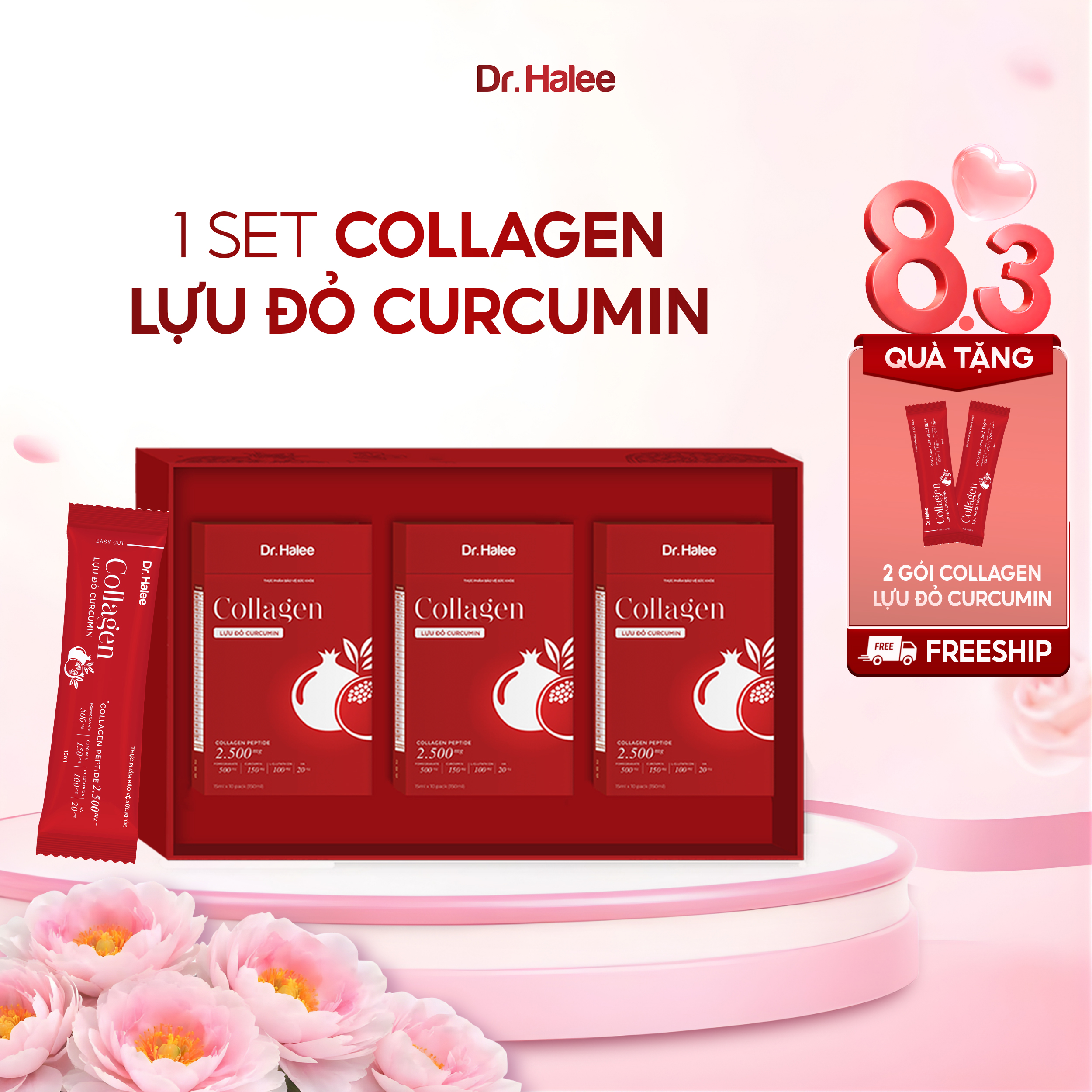 Collagen Lựu đỏ Curcumin - Phiên bản Hộp 30 gói