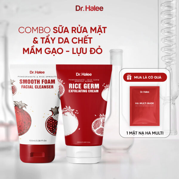 Bộ Đôi Làm Sạch Sữa Rửa Mặt Và Tẩy Tế Bào Chết Mầm Gạo Lựu Đỏ  Dr.Halee