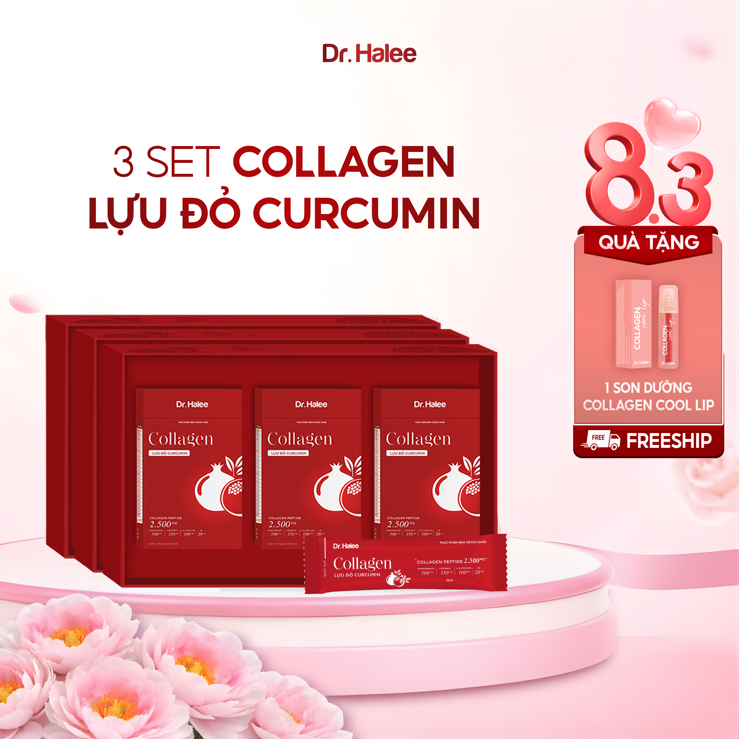 Combo 3 Set Collagen Lựu Đỏ Curcumin - Liệu trình 3 tháng