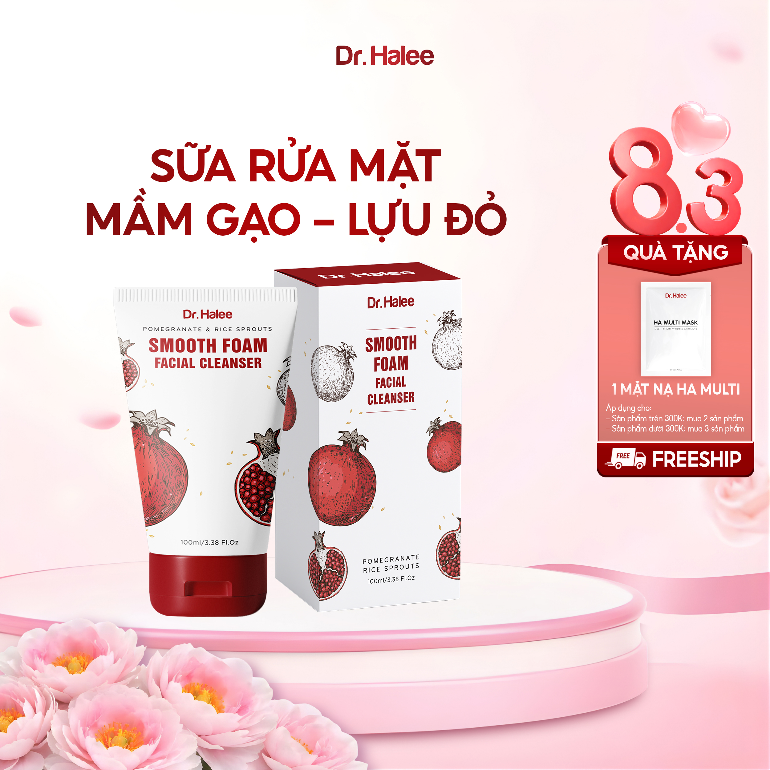 Sữa Rửa Mặt Bọt Mịn Lựu Đỏ Mầm Gạo phiên bản 100ml