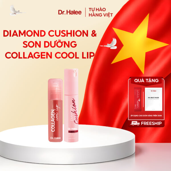 Bộ Đôi Make-Up Dr.Halee - Diamond Cushion & Collagen Cool Lip